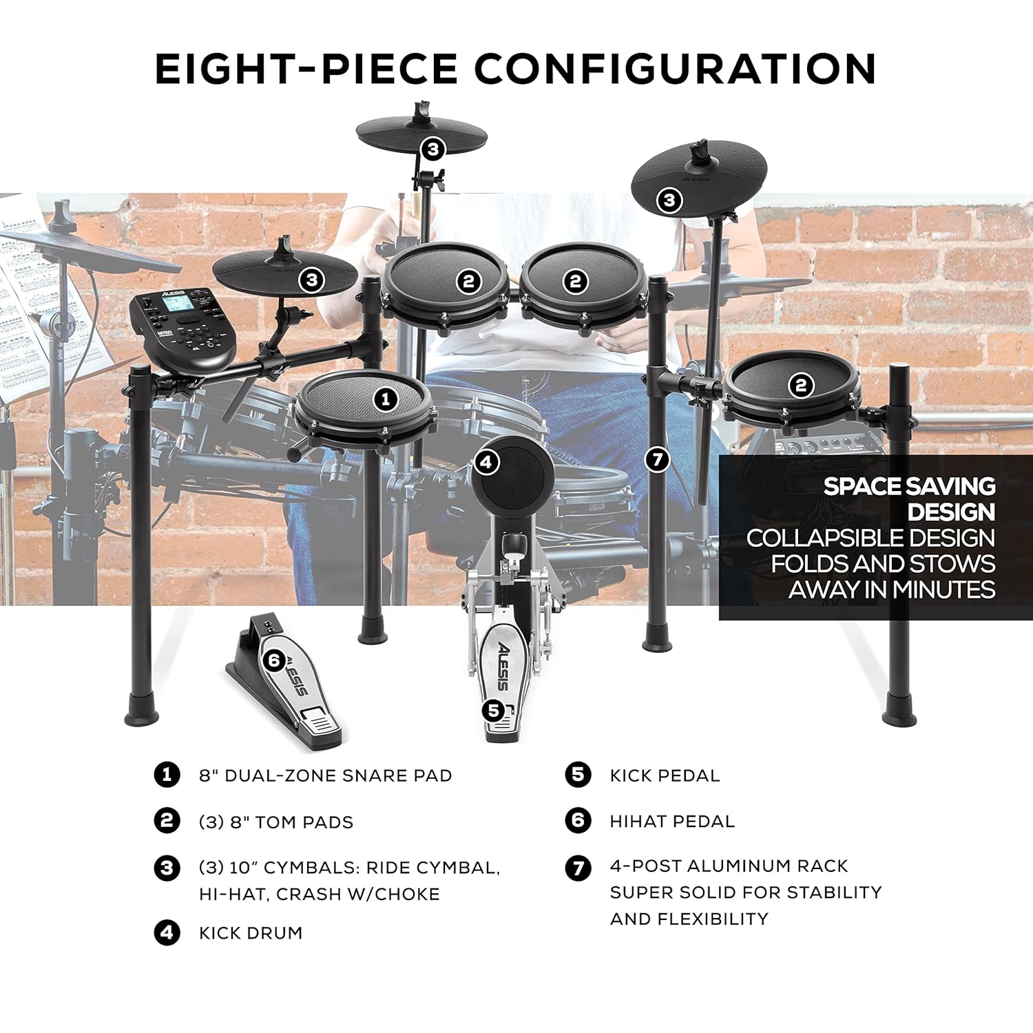 Alesis Nitro Mesh Kit | Eight Piece All-Mesh Electronic Drum - Image 6